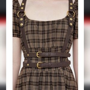 Killstar Brown Plaid Belt with Gold Buckles
